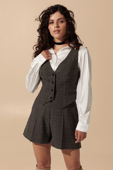 Brown checkered vest made of suiting fabric