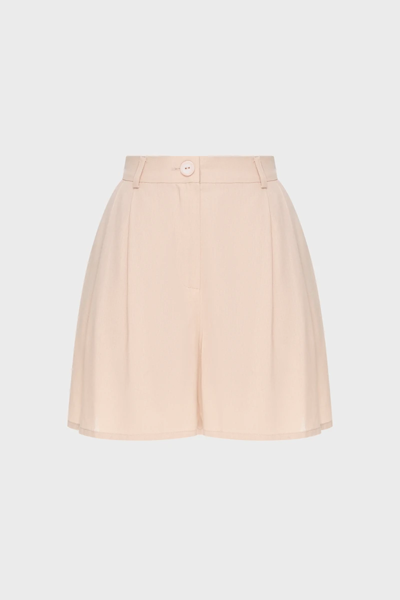 Beige linen bermuda shorts with pintuck