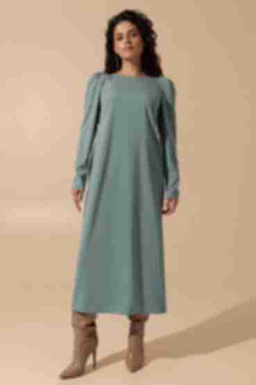 Teal midi slit dress made of soft rayon