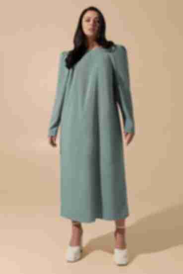 Teal midi slit dress made of soft rayon plus size
