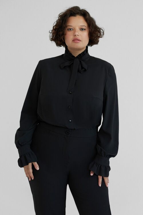 Black soft rayon blouse with band collar plus size