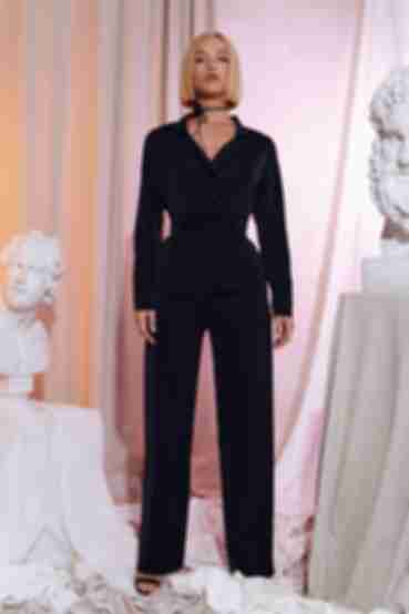 Black jumpsuit made of polyviscose suiting fabric