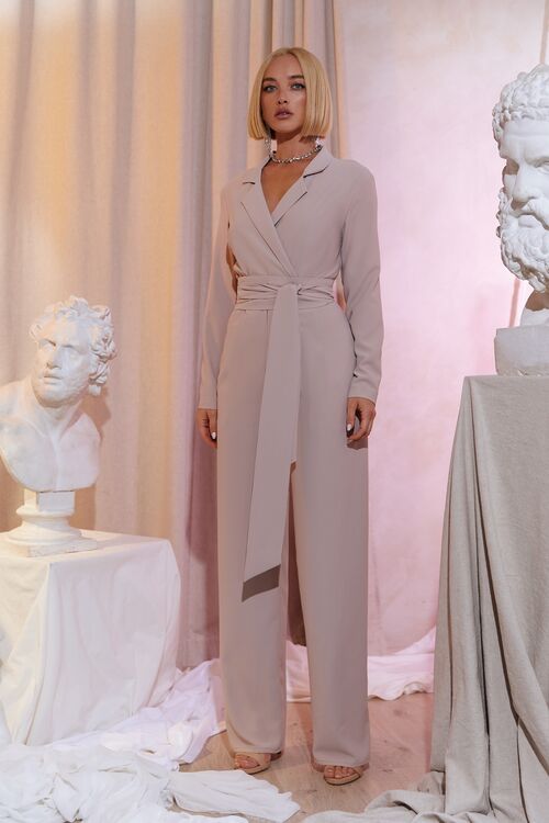 Beige jumpsuit made of polyviscose suiting fabric