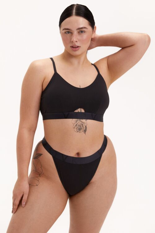 Black knitted tanga panties plus size