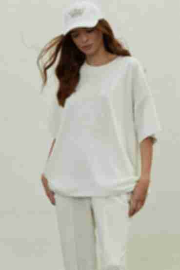 Milky oversize knitted T-shirt with embroidery
