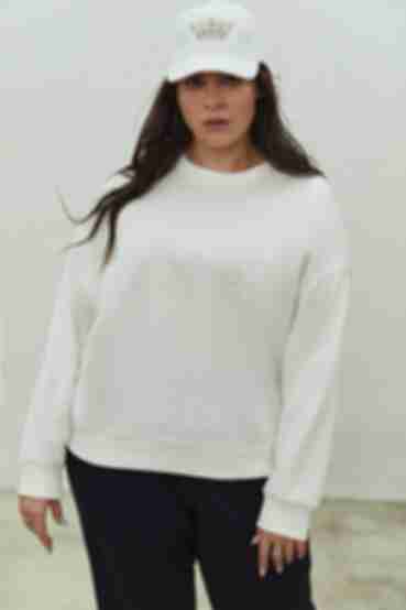 Milky knitted sweatshirt with embroidery plus size