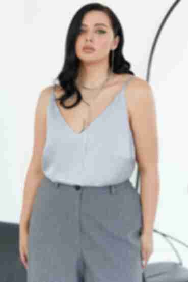 Light silver shoulder strap top made of artificial silk plus size