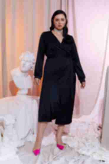 Сукня міді на затин штучний шовк чорна великий розмір