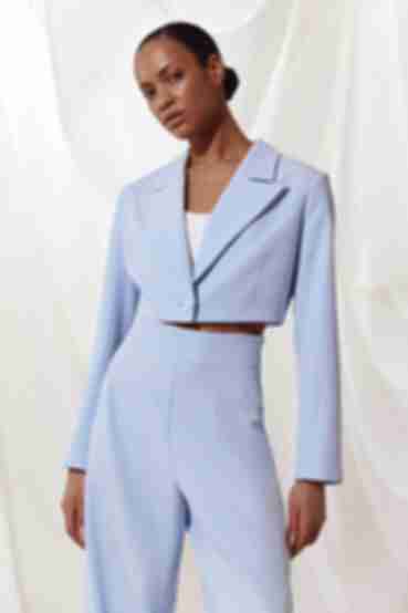 Light blue cropped jacket made of suiting fabric