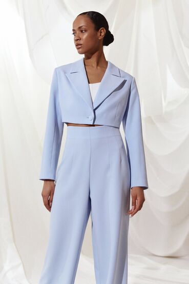 Light blue cropped jacket made of suiting fabric #2