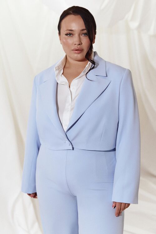 Buy Light blue cropped jacket made of suiting fabric plus size jacket light blue color suiting fabric casual style buy in VOVK online store