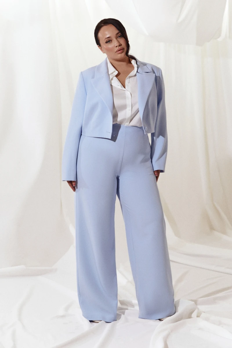 Light blue cropped jacket made suiting fabric plus size #2