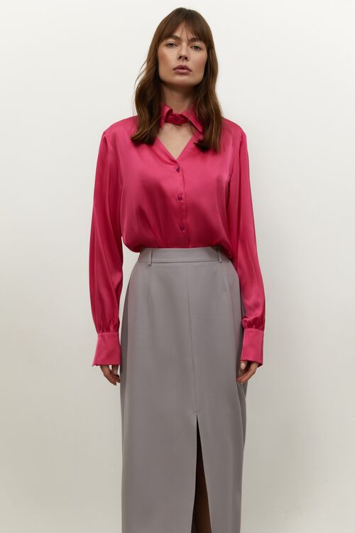 Crimson blouse with collar made of artificial silk