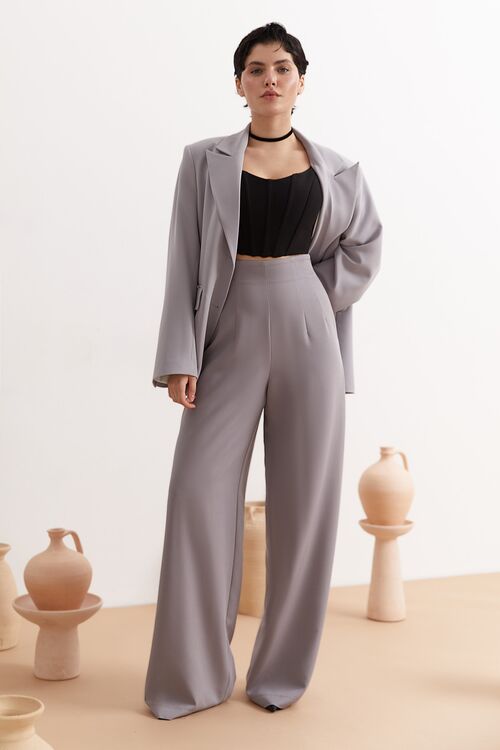 Gray palazzo trousers made of suiting fabric