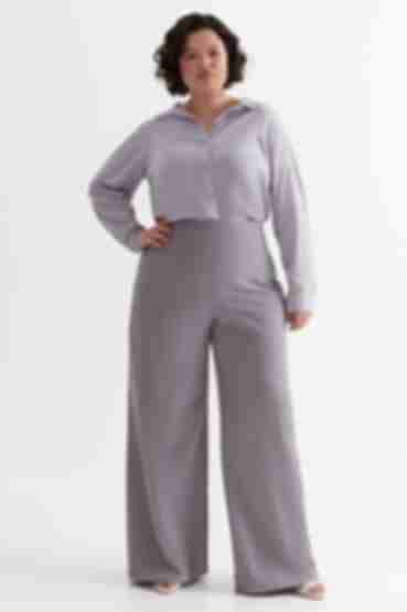 Gray palazzo trousers made of suiting fabric plus size