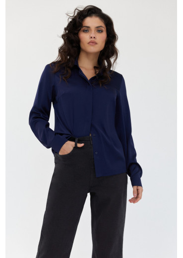 Блуза искусственный шелк темно-синяя