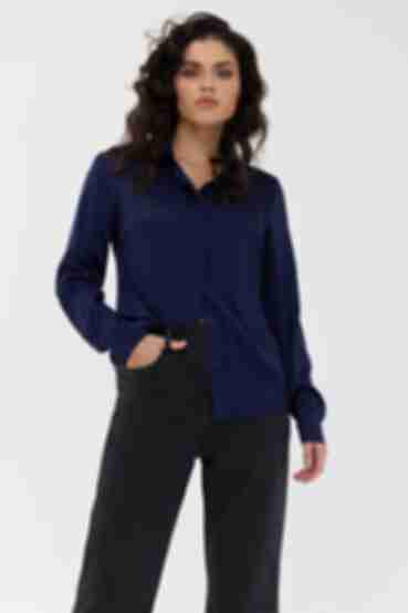 Блуза штучний шовк темно-синя