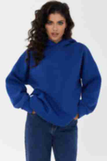 Blue hoodie made of knitted fabric with fleece