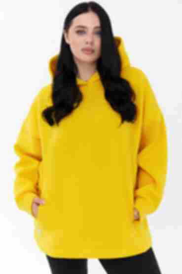 Yellow hoodie made of knitted fabric with fleece plus size