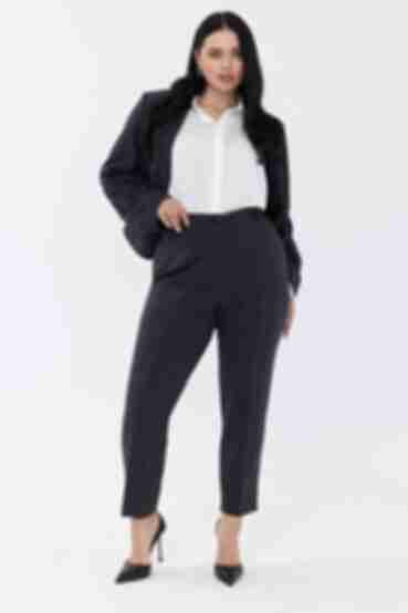 Graphite tapered checkered trousers made of suiting fabric plus size