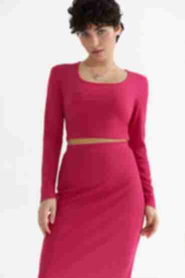 Fuchsia ribbed knitted crop top