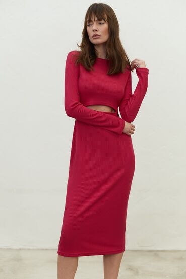 Fuchsia midi dress made of ribbed knitted fabric #2