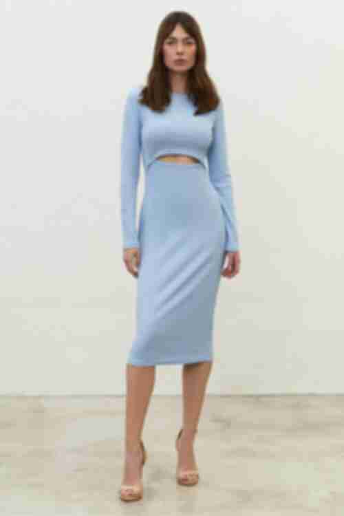 Light blue midi dress made of ribbed knitted fabric