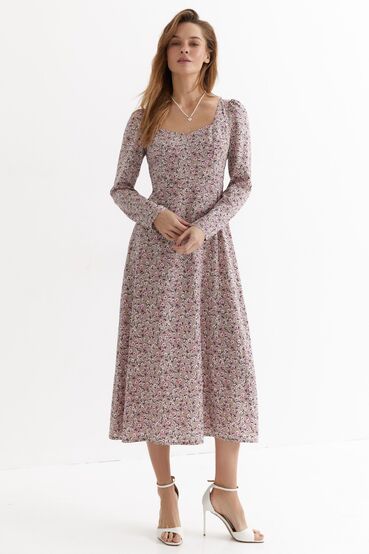 Mocha midi staple cotton dress in light pink flowers