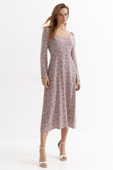 Mocha midi staple cotton dress in light pink flowers #2