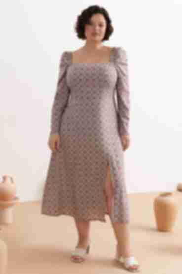 Sage midi staple cotton dress in light pink and red flowers plus size