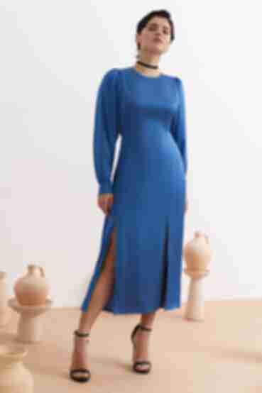 Blue midi artificial silk dress
