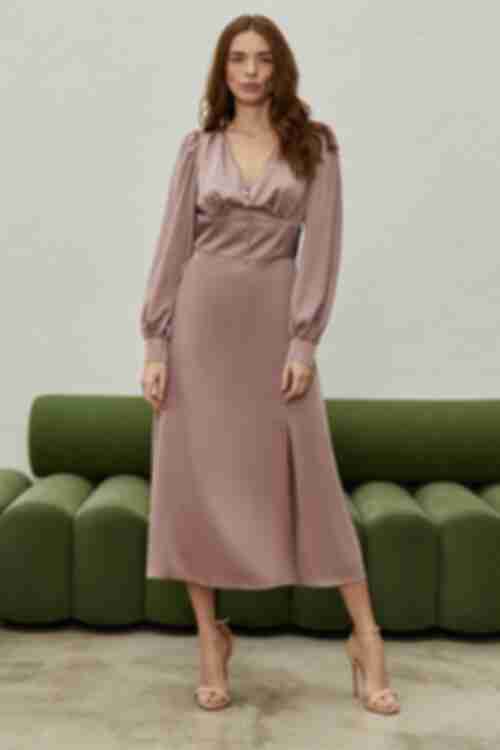 Платье миди с пуговицами искусственный шелк мокко
