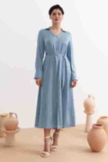 Sky blue midi artificial silk dress