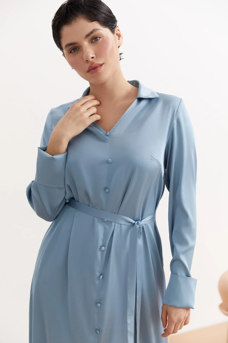 Sky blue midi artificial silk dress #2