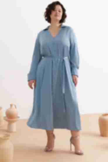 Sky blue midi artificial silk dress plus size