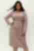 Сукня з вирізом міді софт молочні горохи на бежевому великий розмір