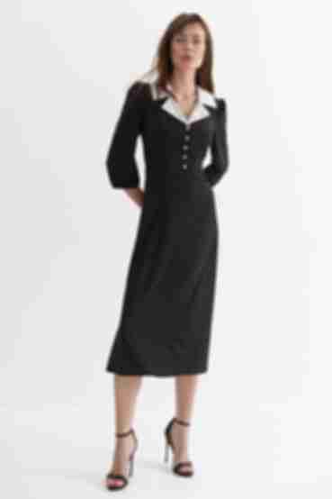 Black demi soft rayon dress with collar in white dots