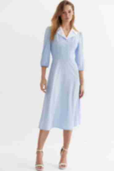 Sky blue demi dress with collar in white dots made of soft rayon