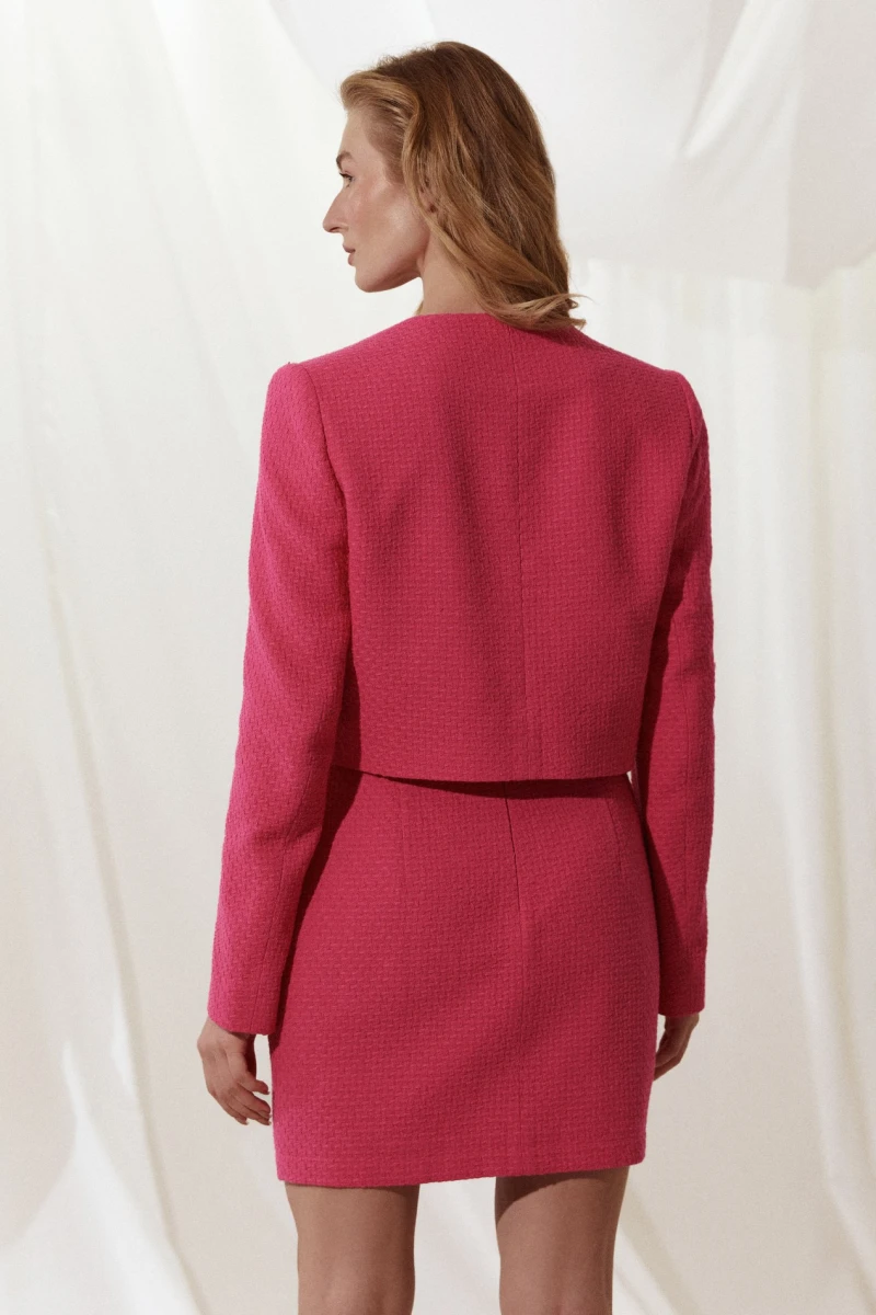 Crimson tweed mini pencil skirt