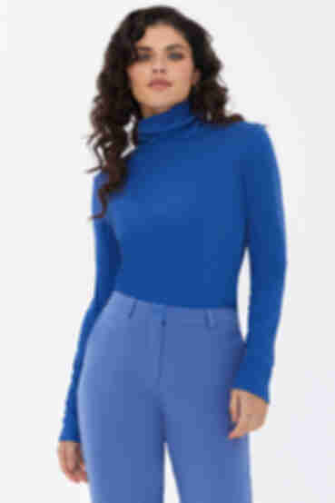 Denim ribbed turtleneck made of knitted fabric with fleece