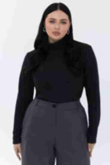 Black ribbed turtleneck made of knitted fabric with fleece plus size