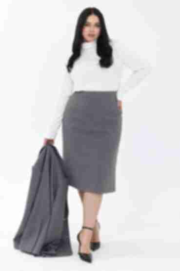 Gray and black demi pencil skirt in herringbone plus size