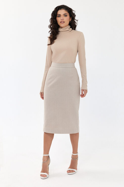 Mocha and beige demi pencil skirt in herringbone