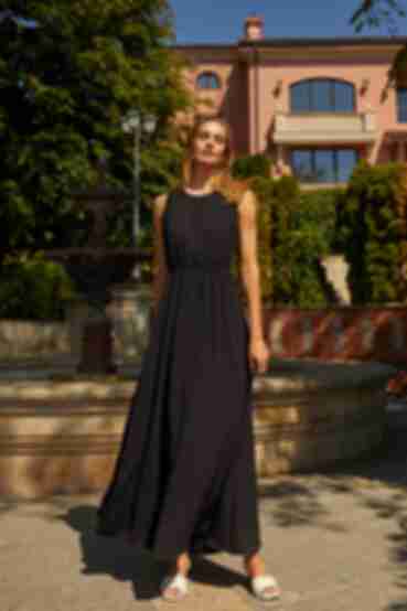 Dress with open back maxi viscose reaper black