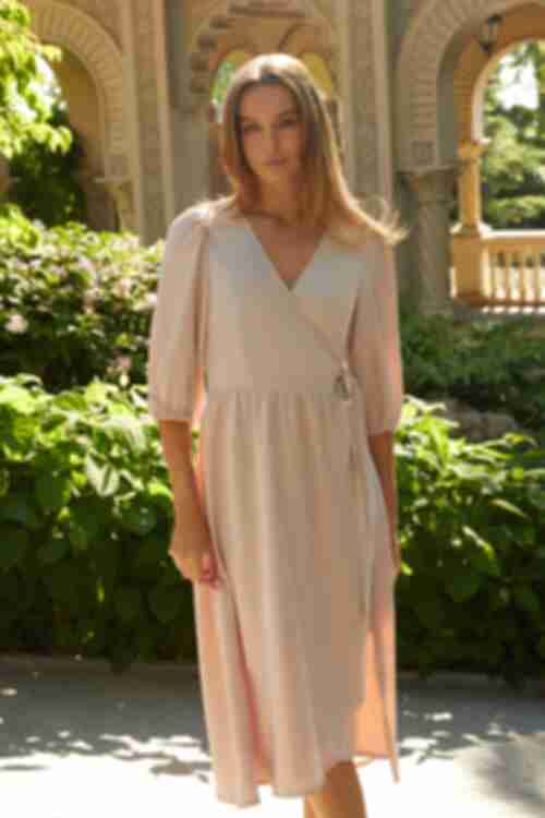 Dress with voluminous sleeves of midi viscose reaper beige