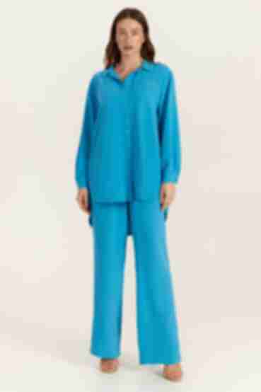 Костюм блуза і брюки палацо віскоза жатка блакитний