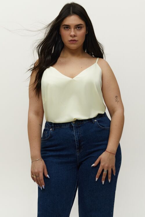 Lemon shoulder strap top made of soft rayon plus size