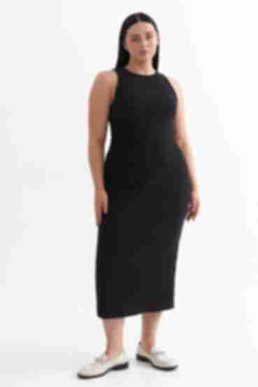 Black ribbed knitted tank top dress plus size