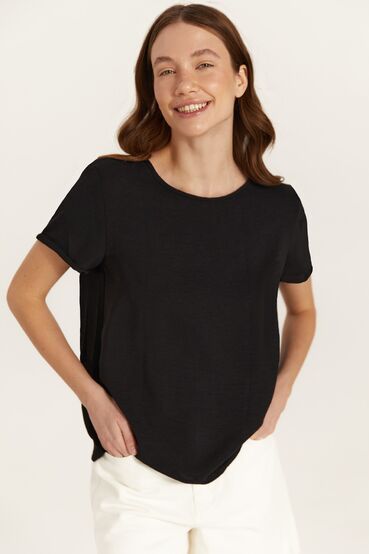 Black T-shirt made of crushed viscose #2