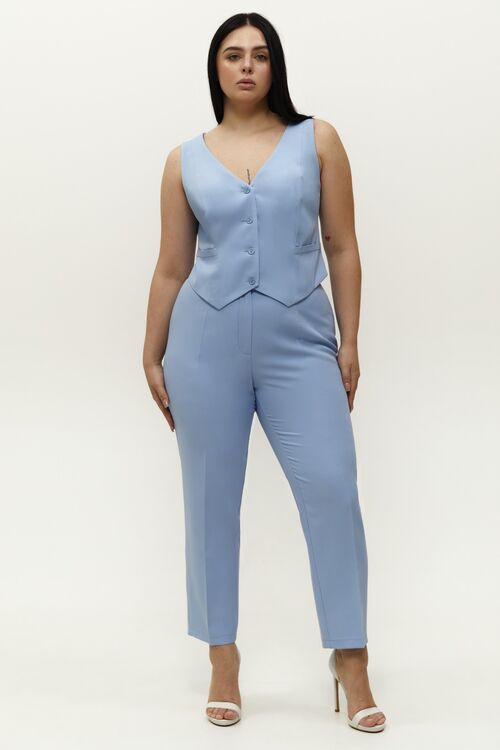 Light blue tapered trousers made of suiting fabric plus size